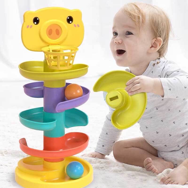 Buntes, drehbares Stapelspielzeug mit rollenden Kugeln