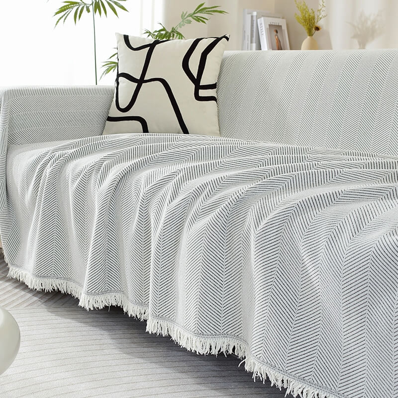 Plush Herringbone Throw Blanket with Fringe