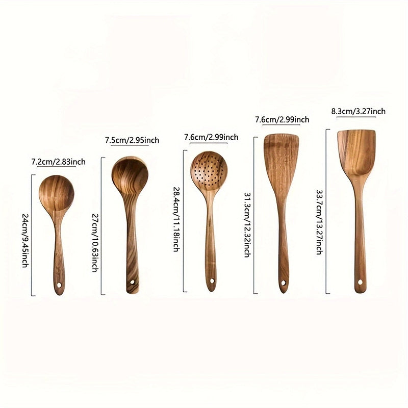 Premium Wood Cooking Utensil Set - 5 Piece Kitchen Tools