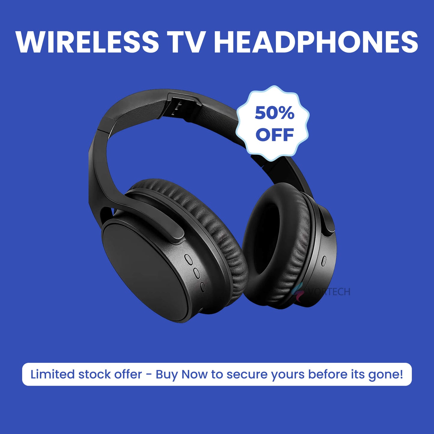 Cordless TV Headphones with Noise Cancelling Comfort Fit