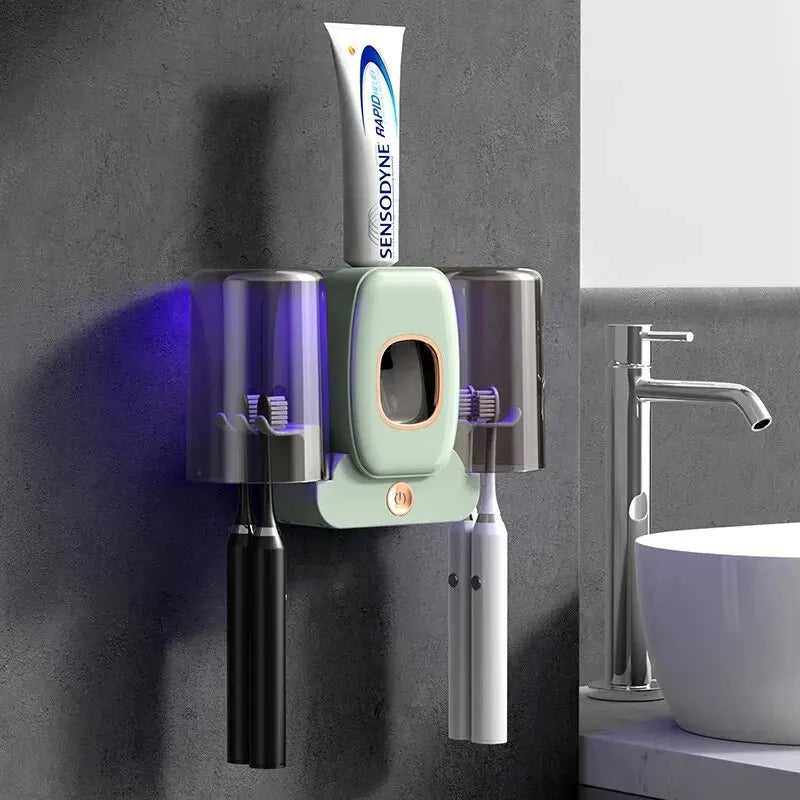 UV-desinfizierender Zahnbürstenhalter mit automatischem Spender