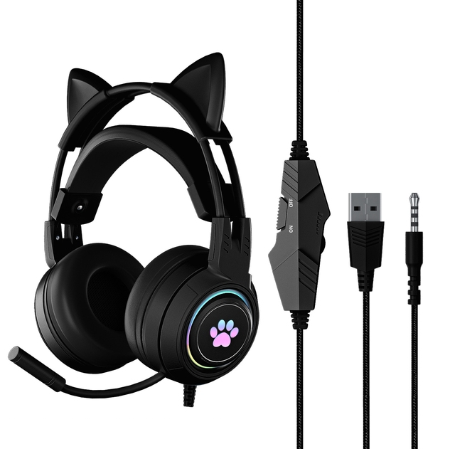Fun Cat Ear Gaming Headset with Mic for PC PS4