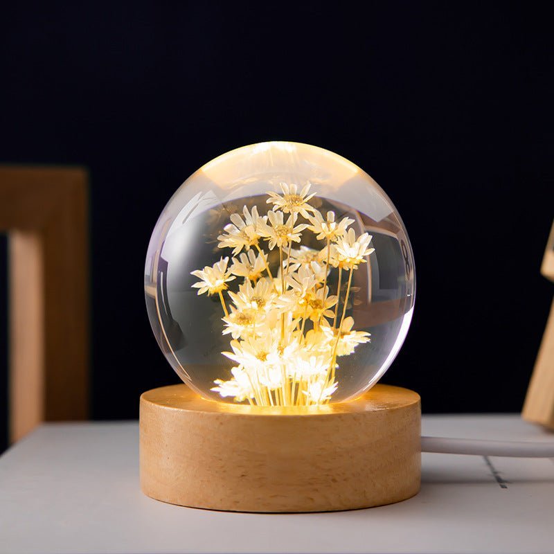 Wunderschöne Tischlampe aus Glaskugel mit floralem Dekor