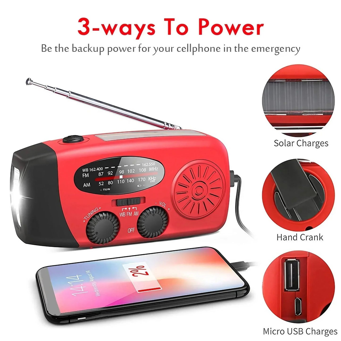 Portable Hand Crank Radio with Power Bank and Flashlight