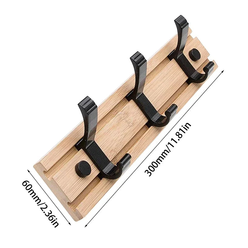 Space-Saving Wooden Coat Hook Rack with Sliding Hooks