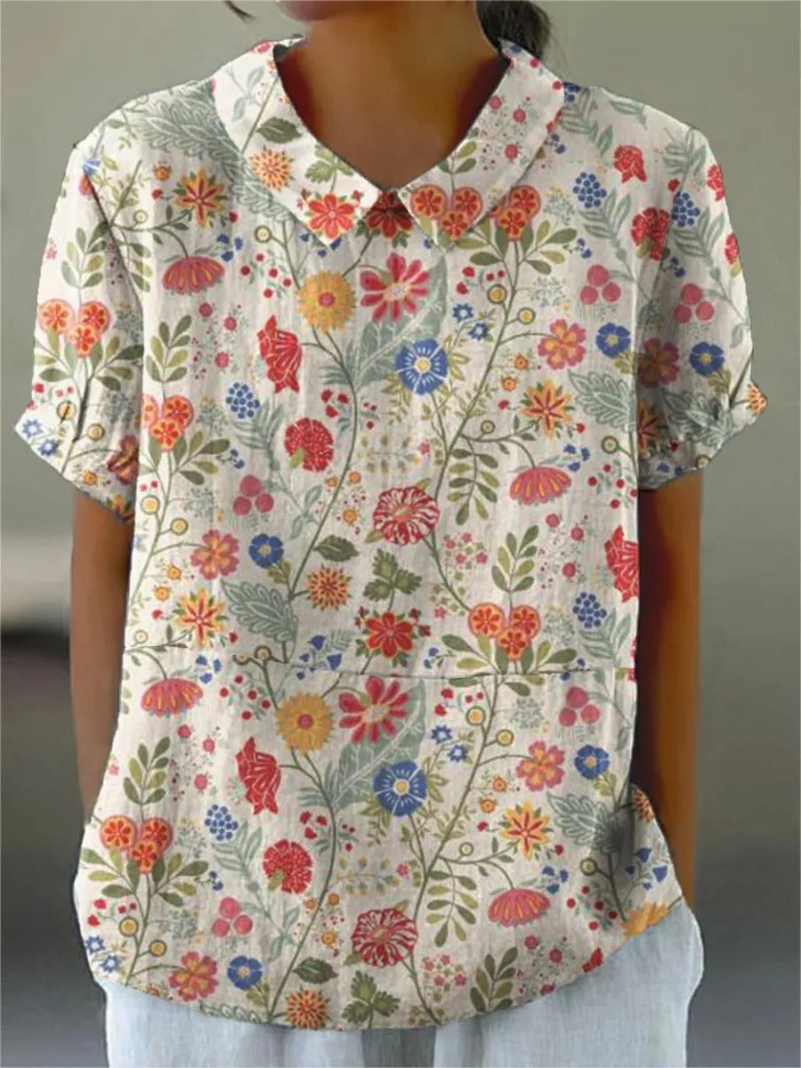 Relaxed Fit Floral Cotton Blouse - Befez