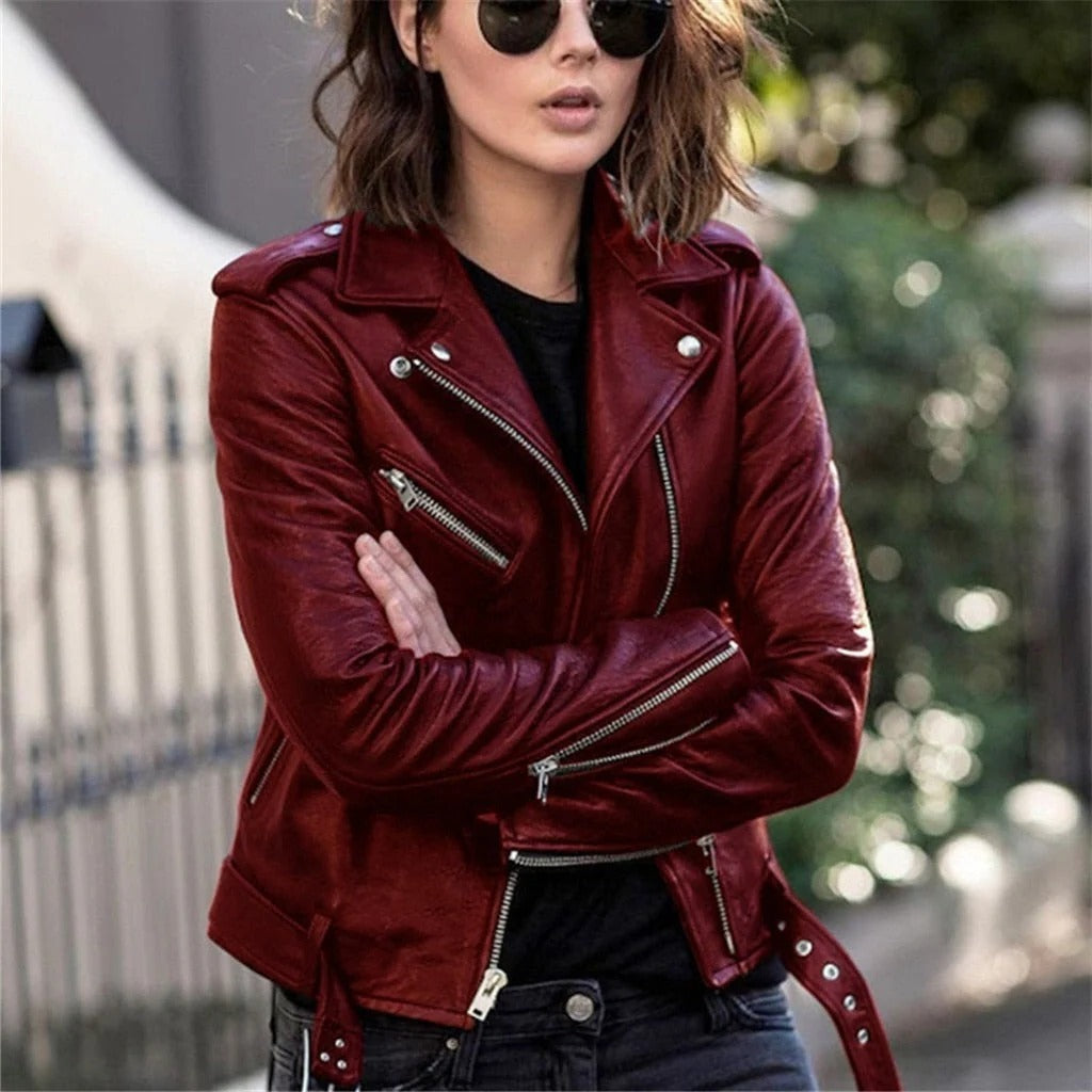 Premium Leather Biker Jacket in Classic Colors