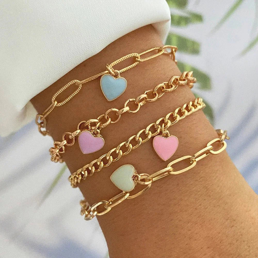 Colorful Heart Charm Bracelet Set - Halri