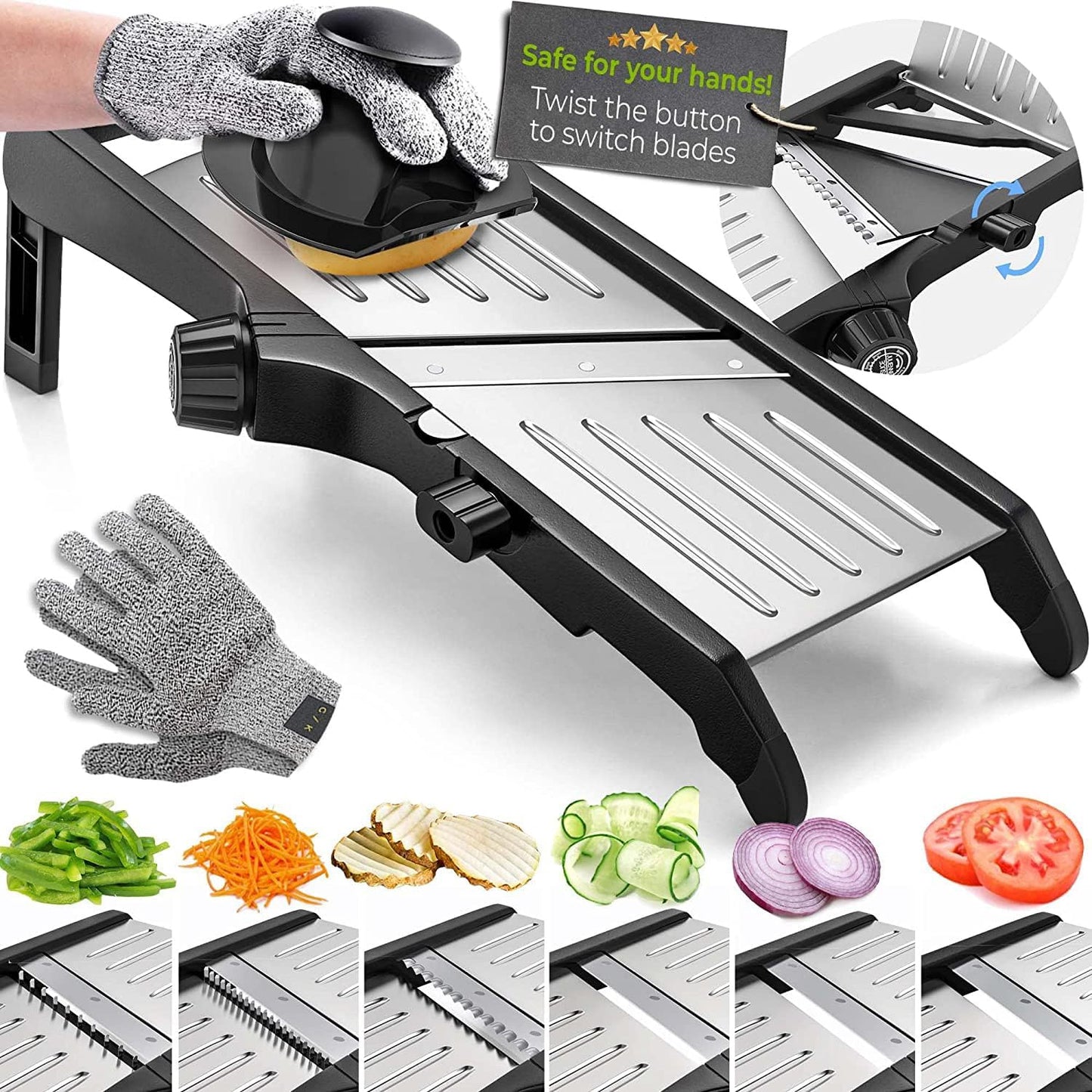 Professionelle Küchenschneidemaschine mit Schutzhandschuhen