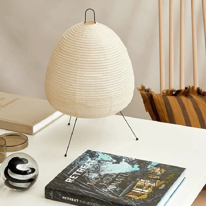 Asian Style Rice Paper Table Light Warm Glow Lamp