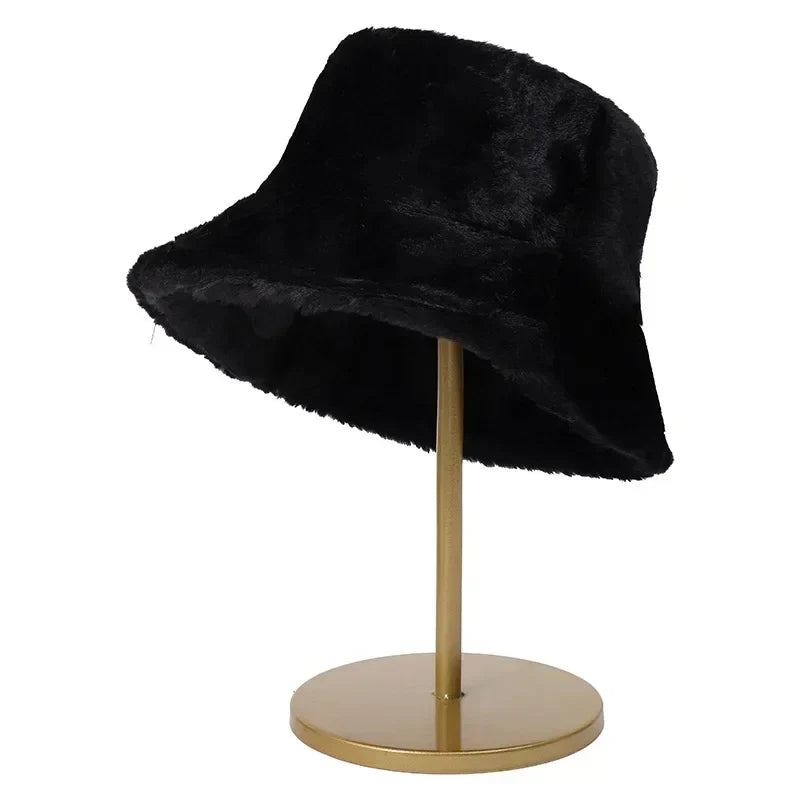 Warmer Winter-Bucket-Hat aus Kunstpelz für Damen