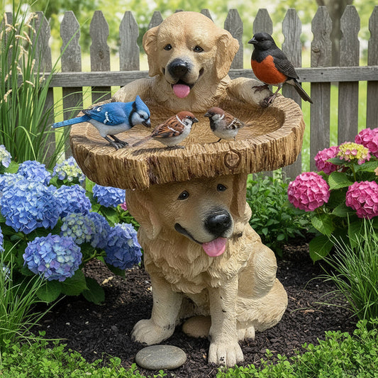Adorable Dog Bird Bath Outdoor Garden Decor Statue - Halri
