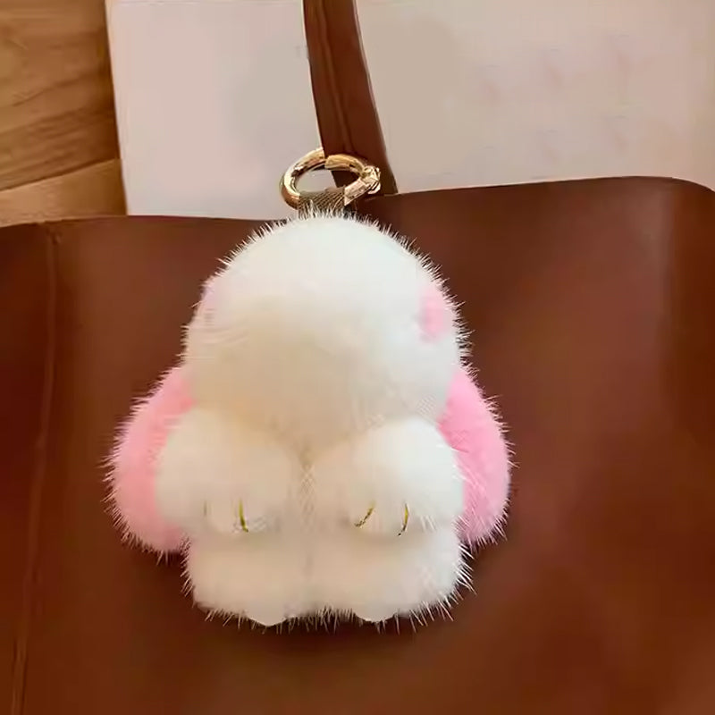 Niedliches Plüschhasen-Pompon-Schlüsselanhänger-Set