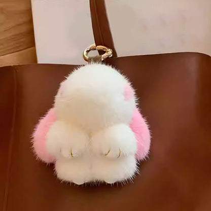 Niedliches Plüschhasen-Pompon-Schlüsselanhänger-Set