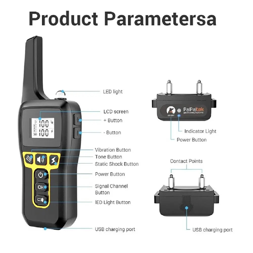 Waterproof Rechargeable Dog Shock Collar with Remote Control