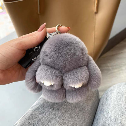 Niedliches Plüschhasen-Pompon-Schlüsselanhänger-Set