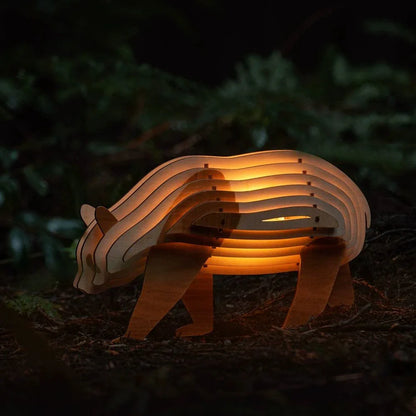 Rustikale, handgefertigte Tierlampe aus Holz
