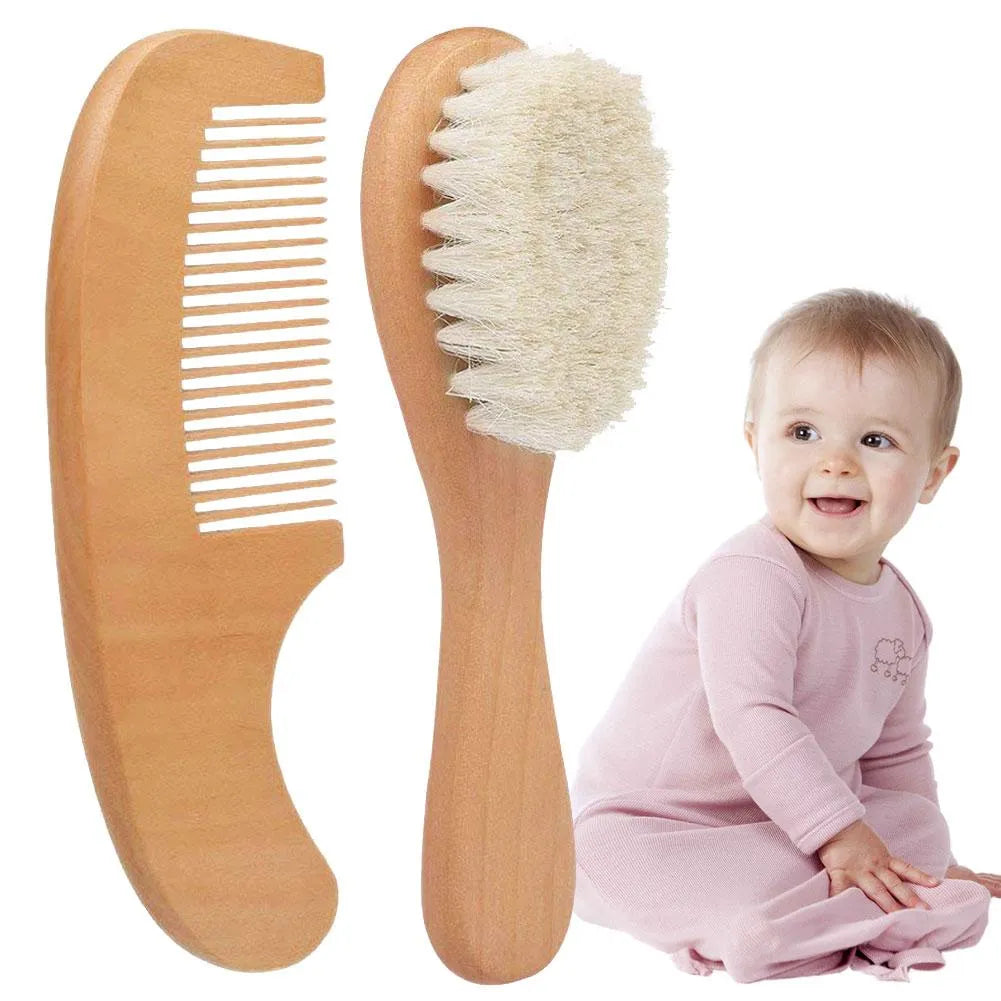 Gentle Baby Hair Brush Set with Wooden Comb - Halri