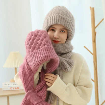 Warm Fleece Hood Hat with Scarf - Halri