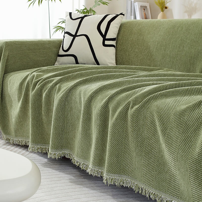Plush Herringbone Throw Blanket with Fringe