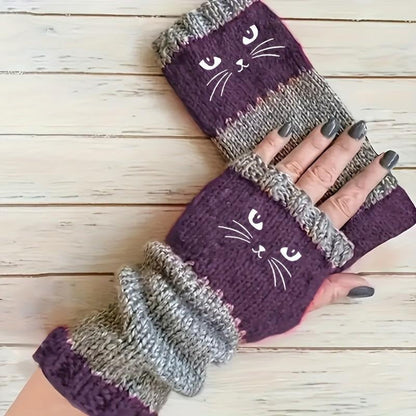 Kuschelige Strickhandschuhe mit Katzenmotiv