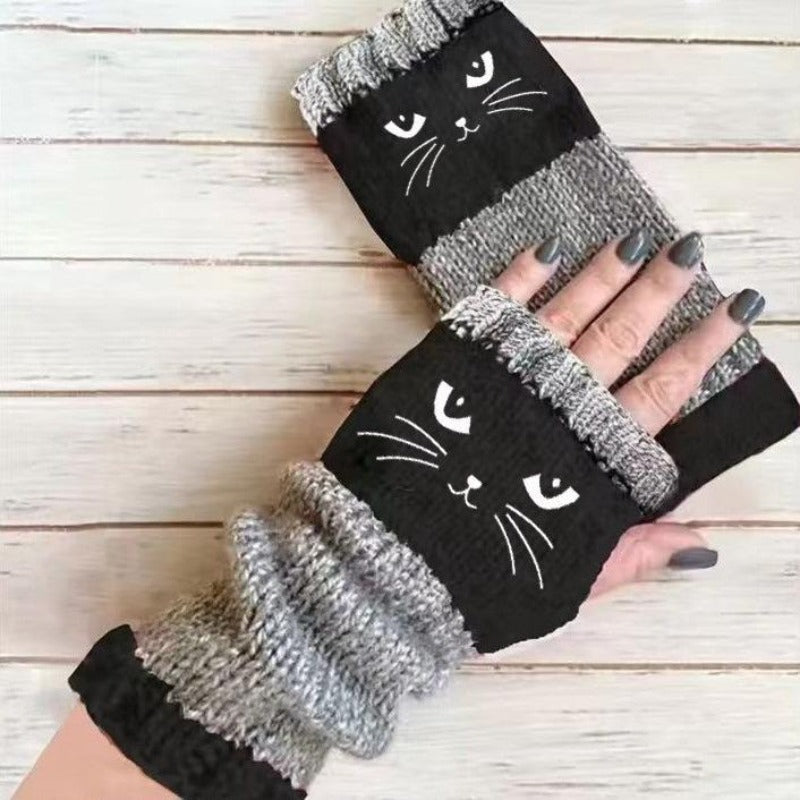 Kuschelige Strickhandschuhe mit Katzenmotiv