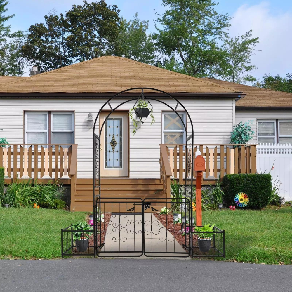 Rustic Iron Garden Archway with Metal Gate