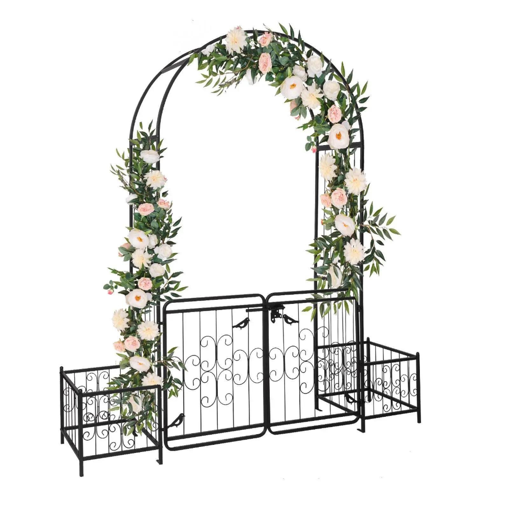Rustic Iron Garden Archway with Metal Gate - Halri