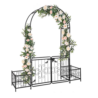 Rustic Iron Garden Archway with Metal Gate - Halri