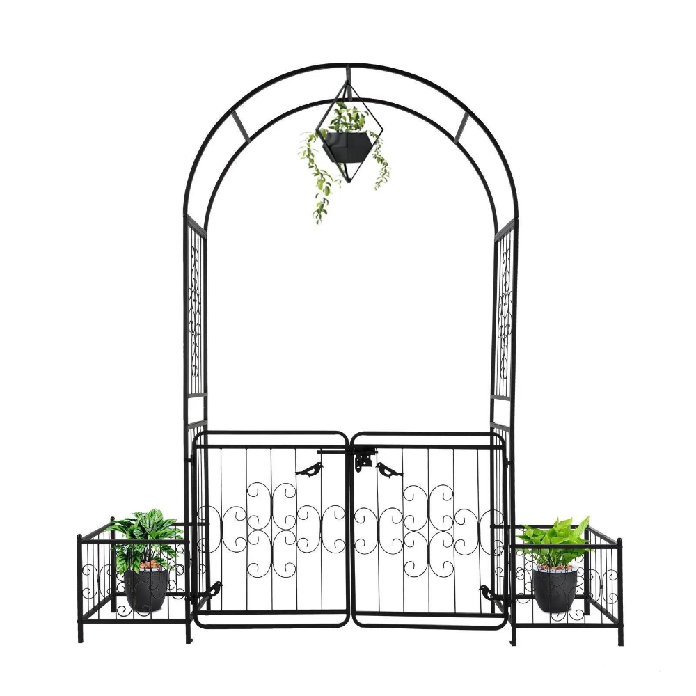 Rustic Iron Garden Archway with Metal Gate