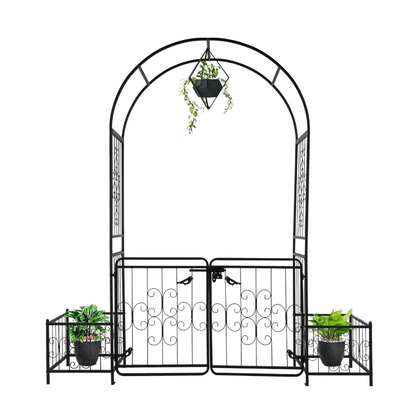 Rustic Iron Garden Archway with Metal Gate