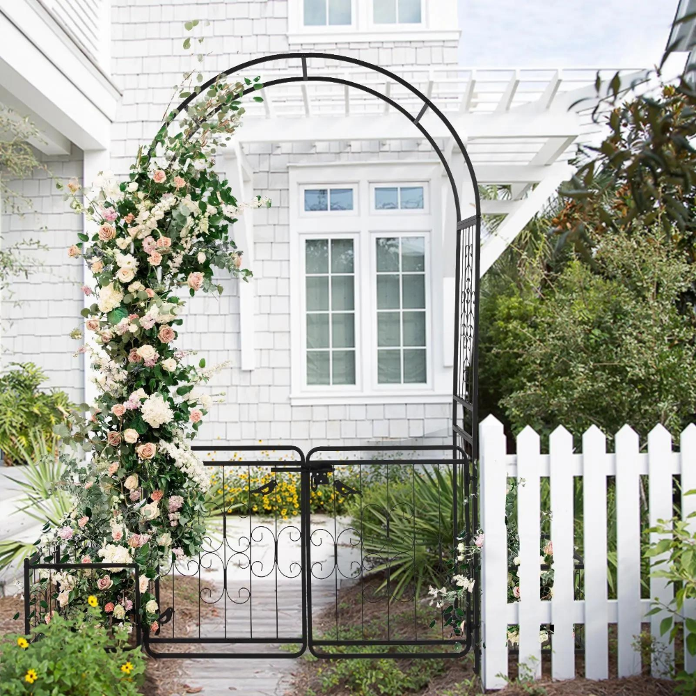 Rustic Iron Garden Archway with Metal Gate