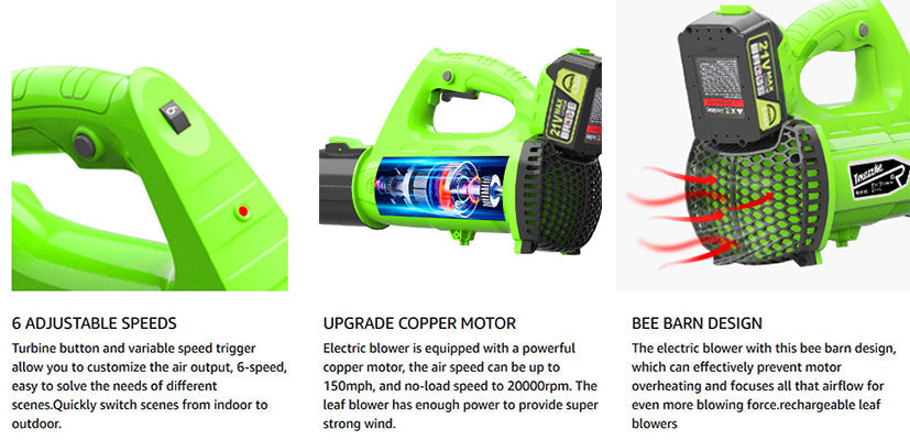Powerful Cordless Leaf Blower 150MPH Battery Operated