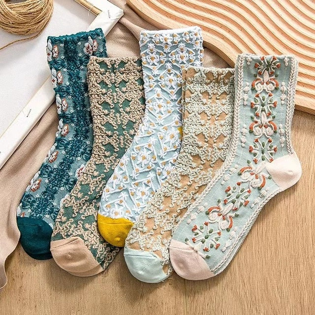 Klassische Knöchelsocken mit Blumenmuster, 5er-Pack