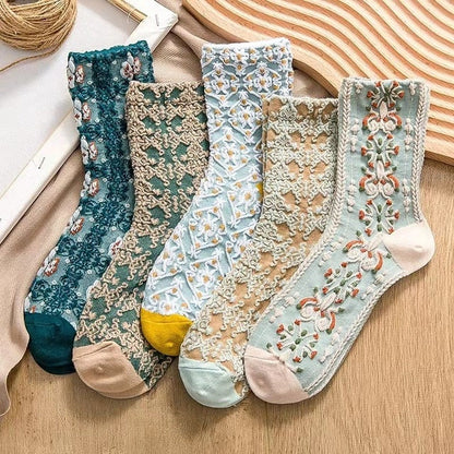 Klassische Knöchelsocken mit Blumenmuster, 5er-Pack