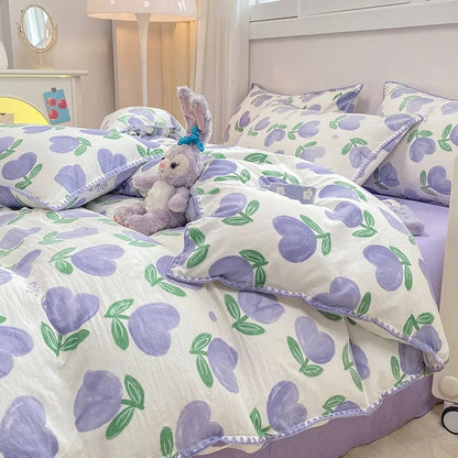 Wunderschönes 4-teiliges Bettwäscheset mit Blumenmuster, bestehend aus Bettbezug und Bettbezug