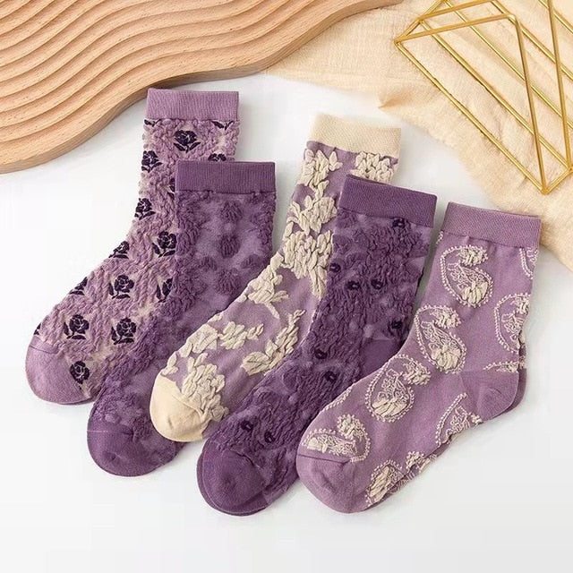 Klassische Knöchelsocken mit Blumenmuster, 5er-Pack