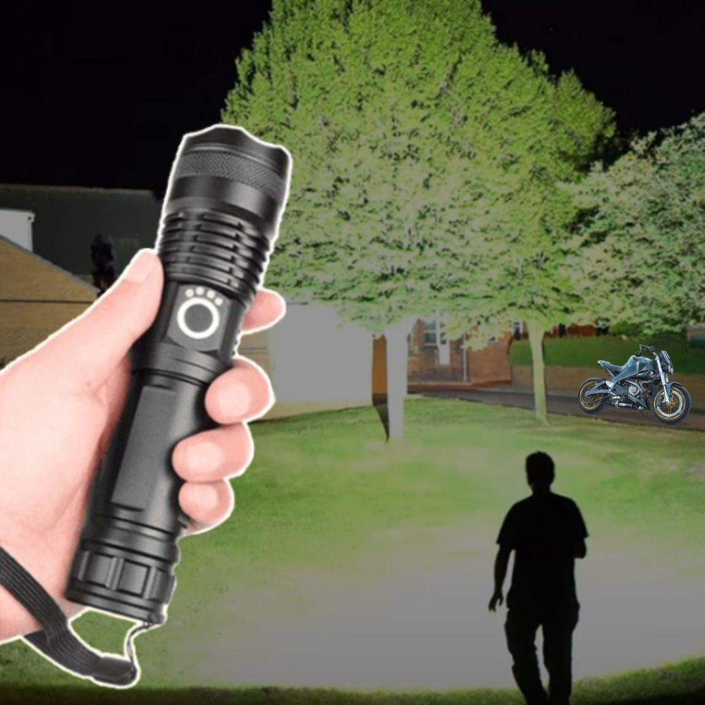 Bright Rechargeable LED Torch - 90,000 Lumens High Power Flashlight - Halri