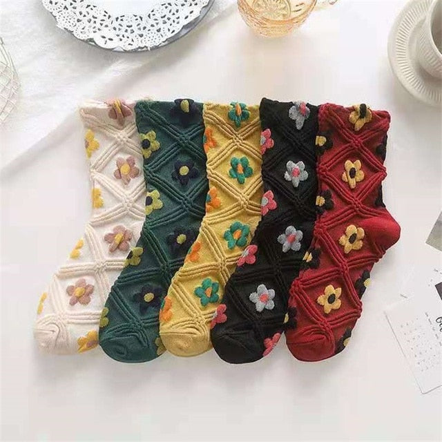 Klassische Knöchelsocken mit Blumenmuster, 5er-Pack