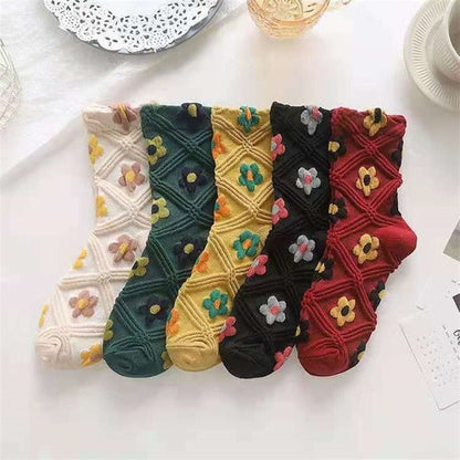 Klassische Knöchelsocken mit Blumenmuster, 5er-Pack
