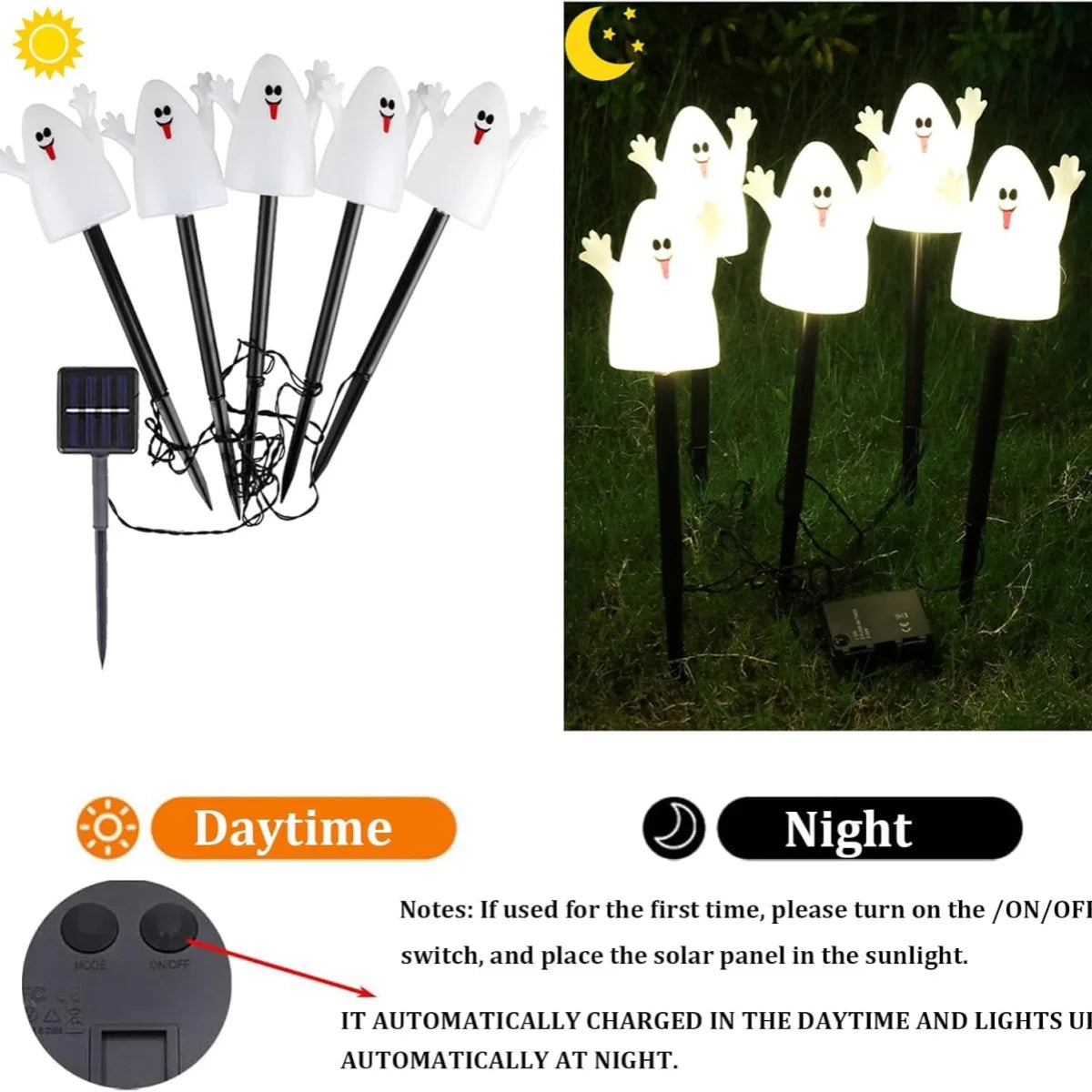 Spooky Solar Powered Pumpkin Ghost Decoration Set