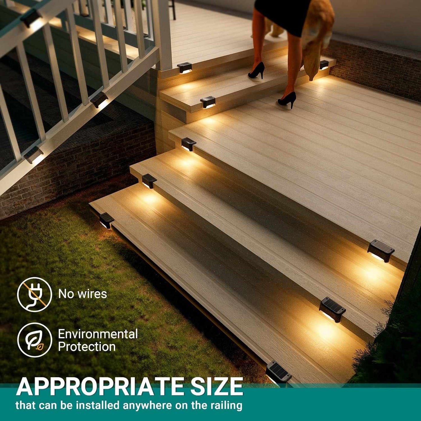 4 Pack Premium Solar Deck Lights – Outdoor, Wireless Installation, Waterproof (IP44), Durable ABS Material