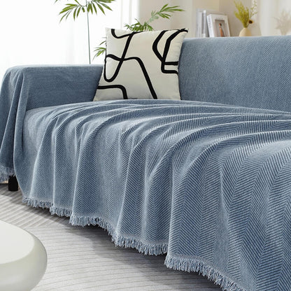 Plush Herringbone Throw Blanket with Fringe