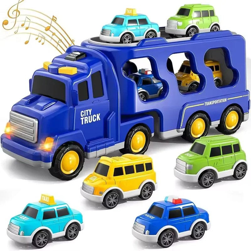 5-in-1 Rescue Vehicle Fire Truck with Inertial Friction Power, Rotatable Front Cab, Lights & Sound Effects, Safe for Ages 3+