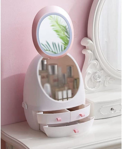 Travel Compact LED Makeup Mirror Organizer Case