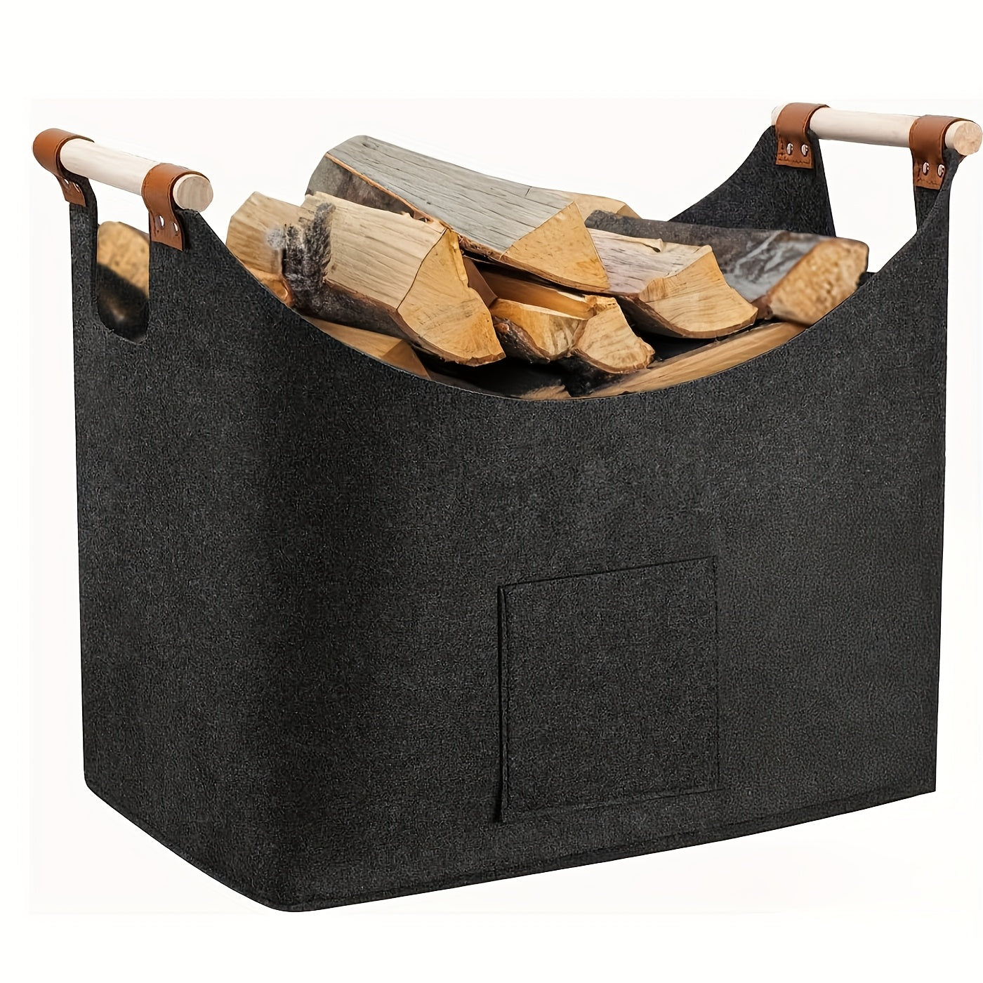 Gray Foldable Firewood Basket with Wood Handles - Halri