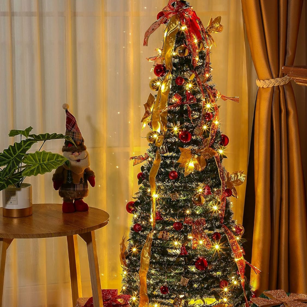 Easy Set Up Folding Pre Lit Christmas Tree 6FT