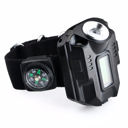 Waterproof LED Wristwatch with Flashlight and Compass
