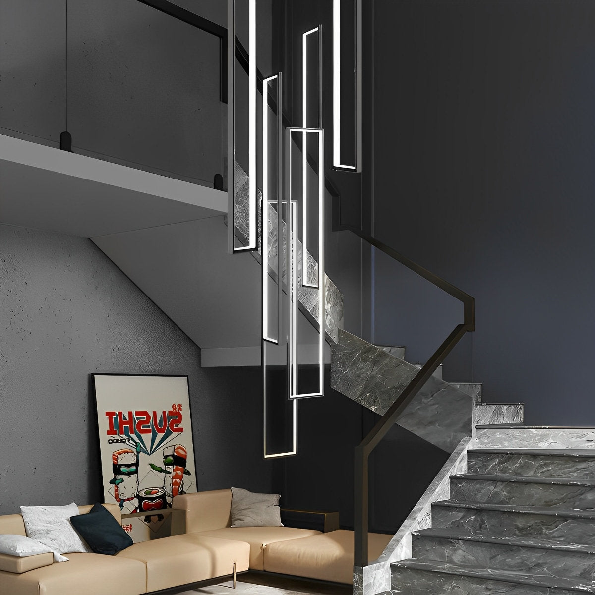 Modern Black Metal LED Staircase Light Fixture