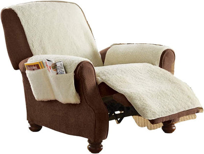 Plush Recliner Slipcover with Storage Pockets